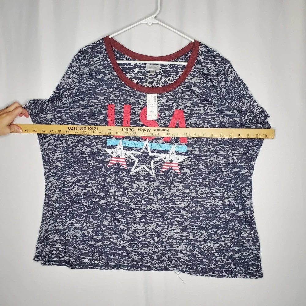 Avenue Burnout USA T-Shirt Women‎ 22/24 Red Blue Boxy Lightweight Short Sleeve